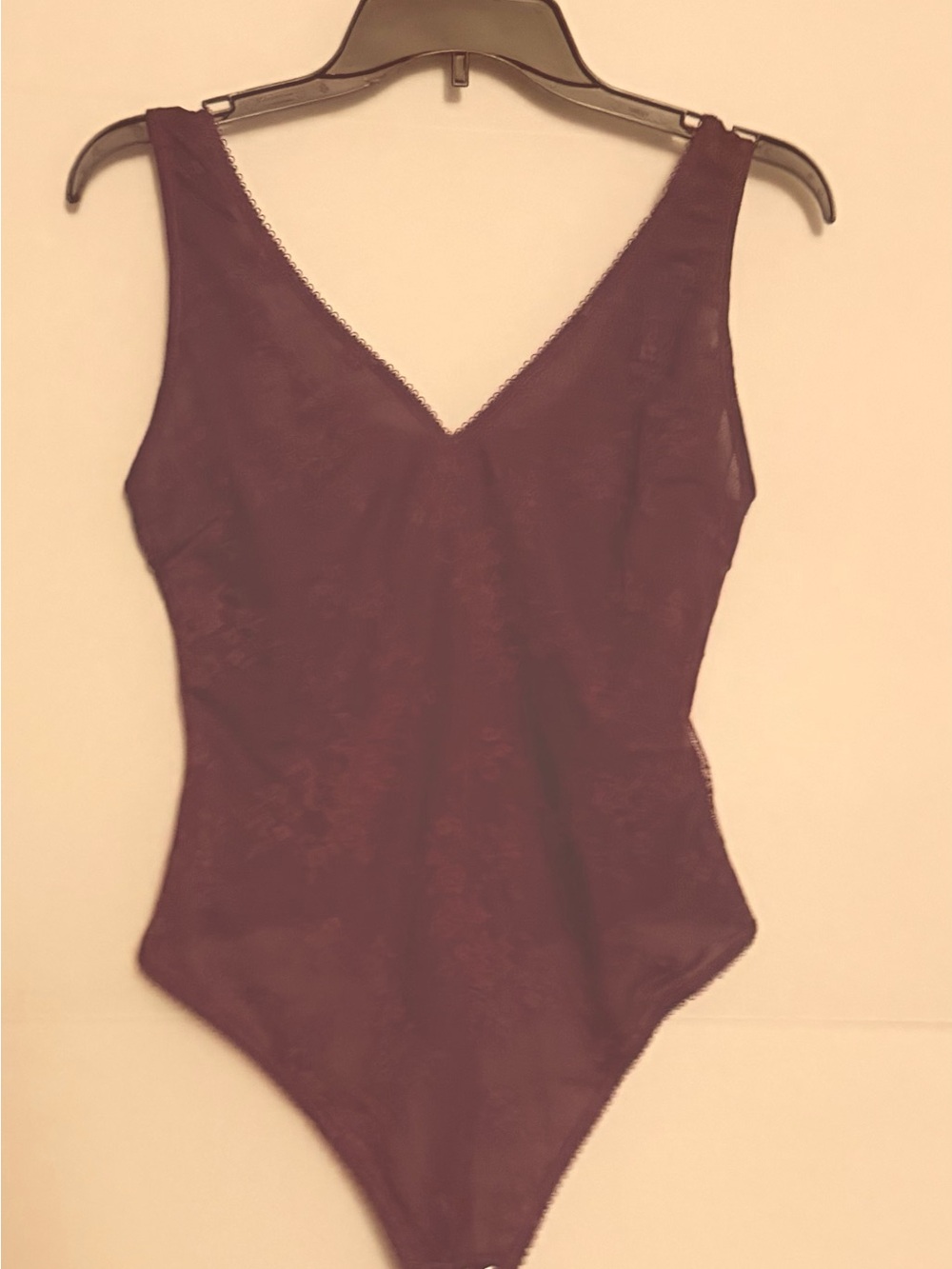 Lace V-Neck Bodysuit in Plum